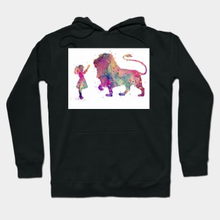 Girl and Lion Colorful Watercolor Animals Lover Gift Hoodie